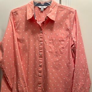 Croft & Barrow Petite Women’s Sz Petite Large Button Down Peach Blouse w/Hearts